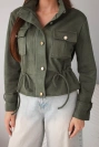 Damen Wildlederjacke mit Taschen und Taillenzug khaki