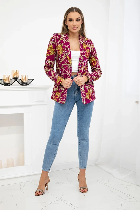 Printed cotton jacket with a button dark purple