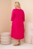 Plus Size women's cotton dress with ruffles and rolled-up sleeves fuchsia
