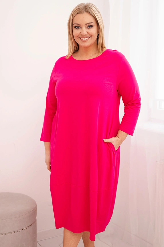 Dámska bavlnená sukňa Plus Size s ohrnutými rukávmi a vreckami fuchsie