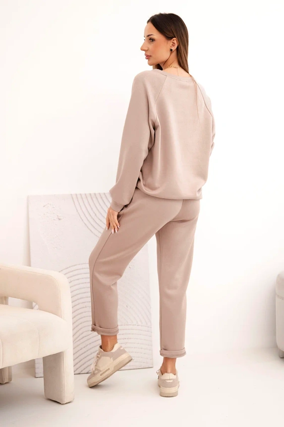 Damen-Set aus Viskose mit Sweatshirt und Hose dunkelbeige