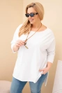 Moteriška medvilninė Plus Size asimetriška palaidinė su karoliais balta