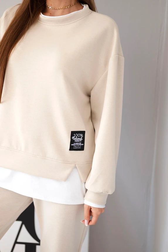 Women's set with a loose sweatshirt and sweatpants beige