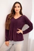 Women's sweater made of soft knit with a V-neck plum