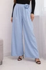 Women's elegant wide-leg trousers with decorative flower blue
