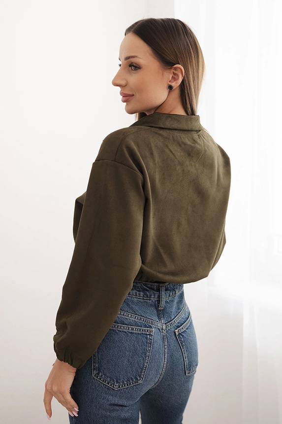 Suede zipper sweatshirt khaki