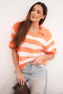 Women's striped sweater with a collar and short sleeves orange