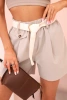  Damen-Shorts mit hohem Bund und Gürtel dunkelbeige