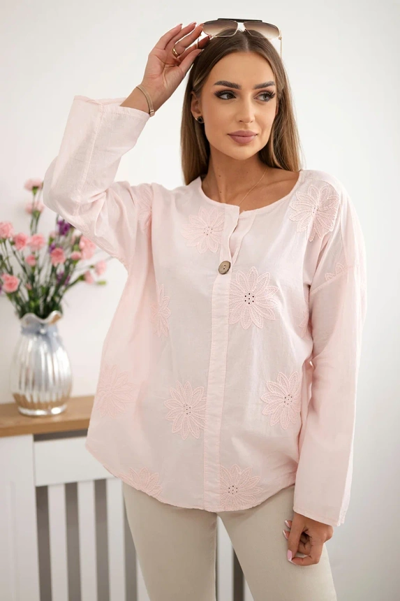 Shirt blouse with an embroidered pattern powder pink