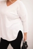 Bluzka damska bawełniana Plus Size z dekoltem V i podwijanym rękawem biała