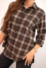 Women's cotton checkered shirt with a longer back brown + camel