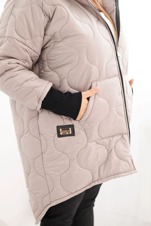 Damen Winterjacke Plus Size gesteppte mit Kapuze dunkelbeige