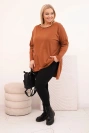 Dámská blůza Plus Size asymetrická s dlouhým rukávem tmavě camelová
