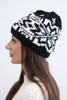 Women's winter wool hat with Norwegian pattern K354 black+white