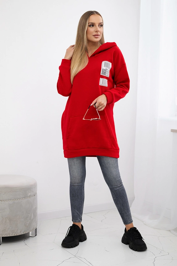 Hooded sweatshirt with patches red