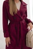 Women's suede coat tied at the waist with a collar and buttons burgundy