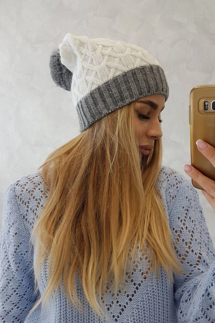 Bibiana fleecová čepice K264 tmavě šedá+bílá