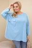 Women's Plus Size blouse with cotton, featuring a pocket and rolled-up sleeves mint green