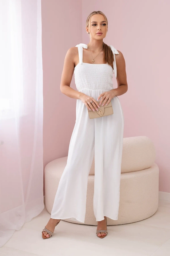 Strappy jumpsuit with ruffled top ecru