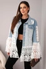 Damenjeansjacke aus Baumwolle mit Spitzenmuster hell jeansblau