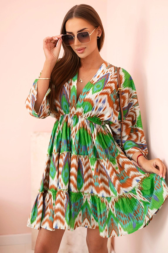 Women's cotton dress with wide sleeves green