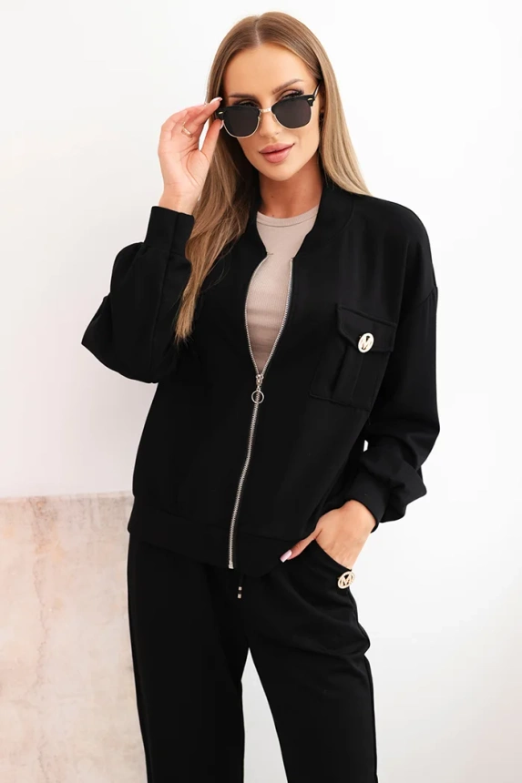 Damen-Set aus Viskose mit offener Jacke und Hose schwarz
