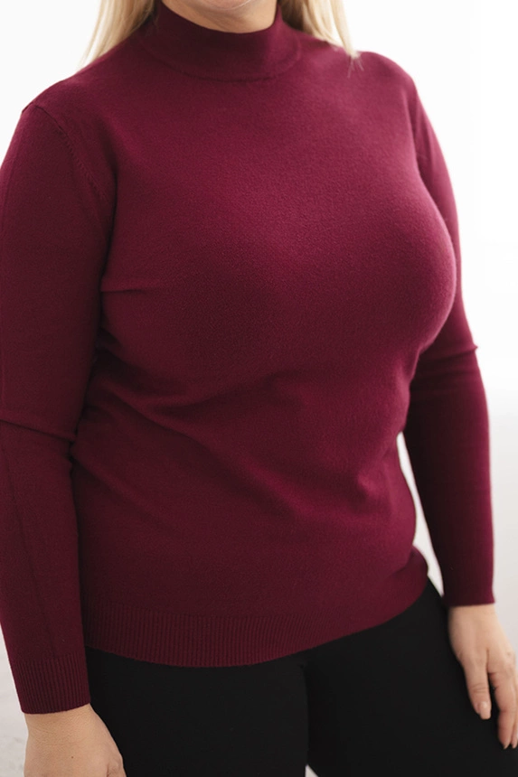 Plus Size women's sweater made of viscose with a turtleneck burgundy