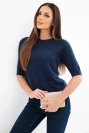 Women's sweater made of baby alpaca with short sleeves and a round neckline navy