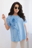 New punto blouse with decorative flower blue