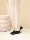 Women's Plus Size cotton corduroy pants with elastic waistband and pockets beige