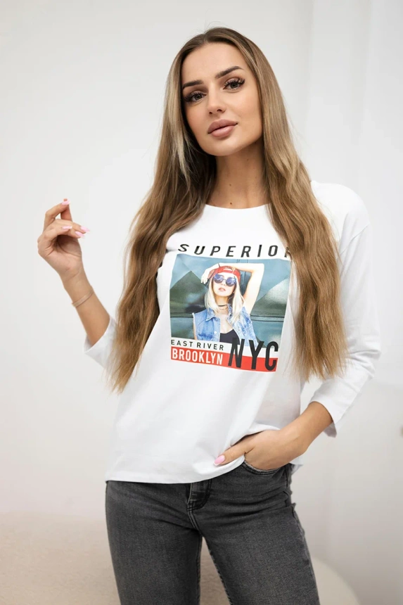 Superior bedruckte Bluse weiß