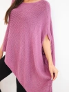 Women's asymmetrical poncho sweater with mohair and wide neckline dark pink