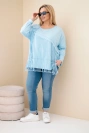 Dámska bavlnená blúzka Plus Size s strapcami modrá