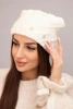Women's winter wool hat with decorative rhinestones and woven pattern K396 ecru