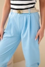 Damen-Hosen aus Baumwolle mit hohem Bund und Gürtel blau
