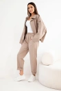 Damen-Baumwollset mit kurzem Sweatshirt und Hose Cappuccino