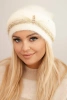 Czapka damska zimowa puszysta z perełkami i ozdobnym splotem ecru