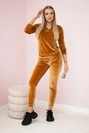 Velor set with ruffles at the back camel