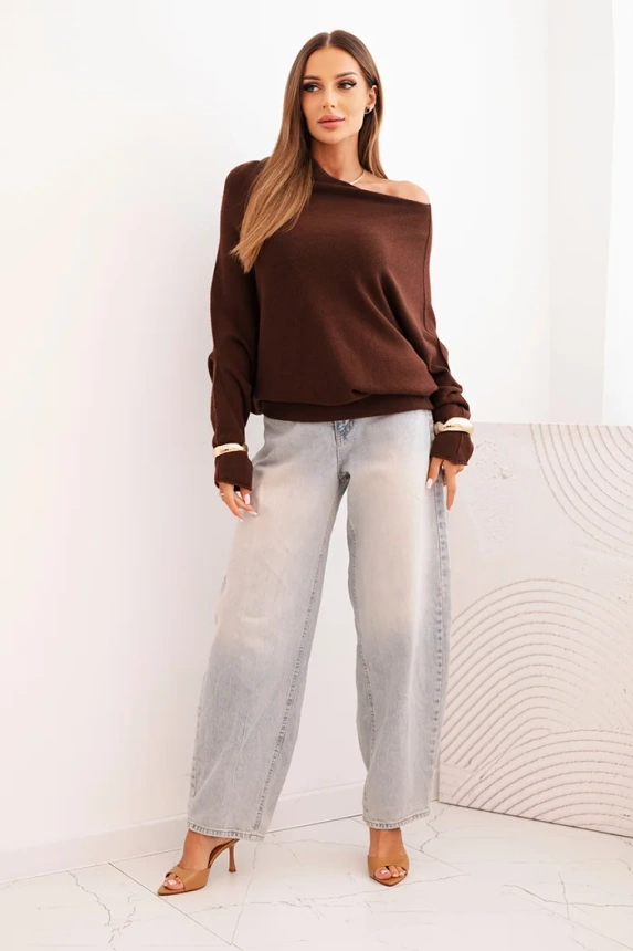 Damenpullover aus Viskose asymmetrisch im Batwing-Stil schokoladenfarben