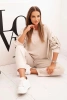 Komplet damski masełkowy z frędzlami na rękawach beżowy