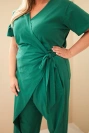 Dámsky bavlnený overal Plus Size so zaväzovaním v páse zelený