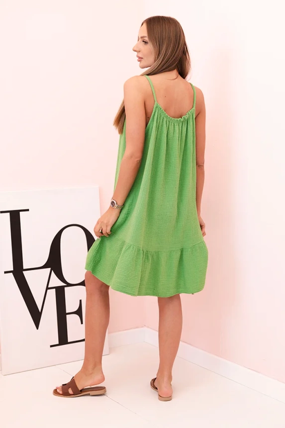 Women's muslin dress with straps and frill olive