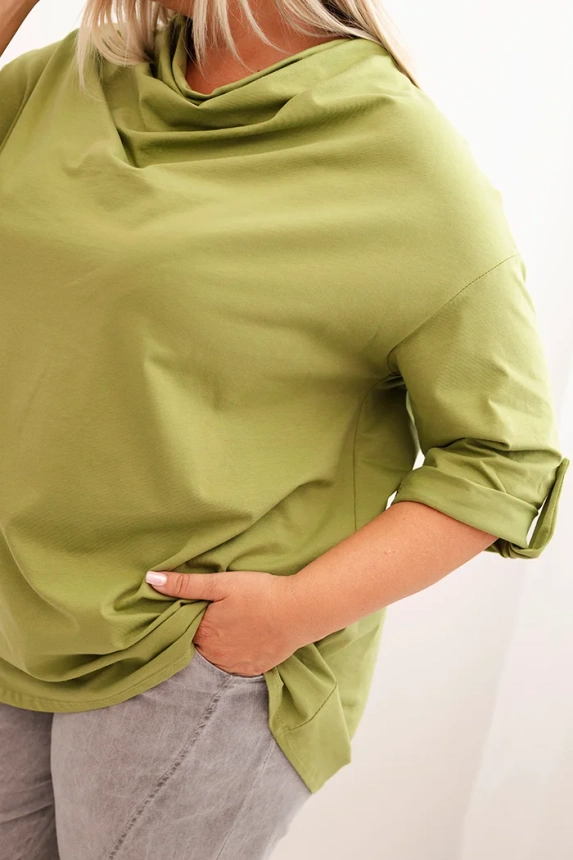 Moteriška bluzonė Plus Size su medvilne laisvo kirpimo su vandens iškirpte fango alyvinė