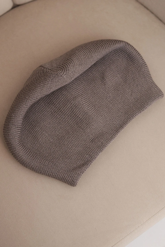 Women's winter wool hat with pom-poms and extended sides K448 purple