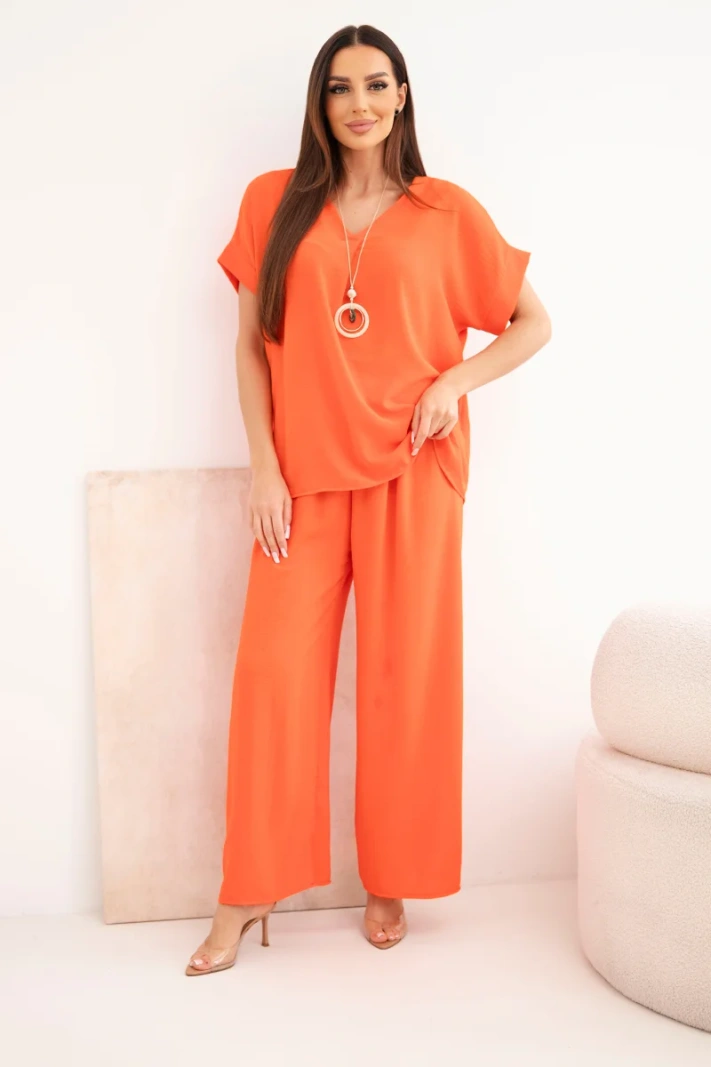 Set with necklace blouse + pants dark orange