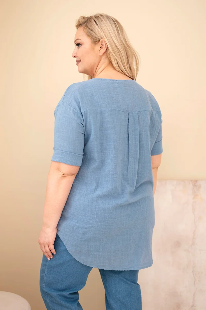 Plus Size Women's Cotton Button-Front Blouse denim