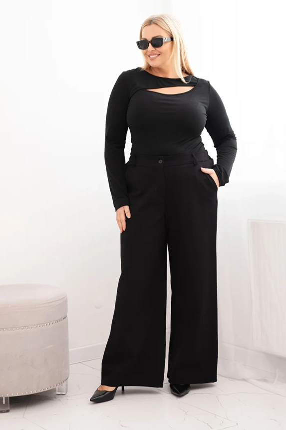 Dámske nohavice Plus Size so širokým strihom a opaskom čokoládové