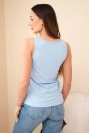 Women's ribbed cami top with a button blue