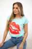 Blouse with lips print mint