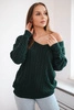 Плетеный свитер с V-образным вырезом темно-зеленый